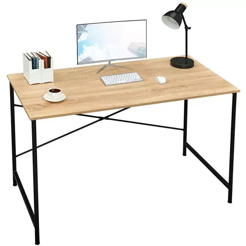 Coavas Office Desk Large Study Simple Desk for Home, Oak Tabletop with Black Frame, 47in