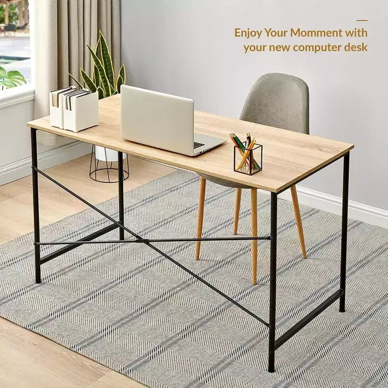 Grand bureau d'étude simple pour la maison, plateau en chêne avec cadre noir, 120 cm