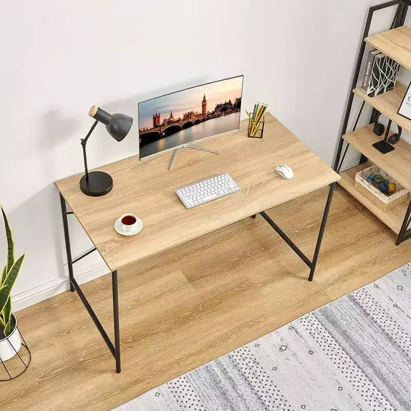 Grand bureau d'étude simple pour la maison, plateau en chêne avec cadre noir, 120 cm