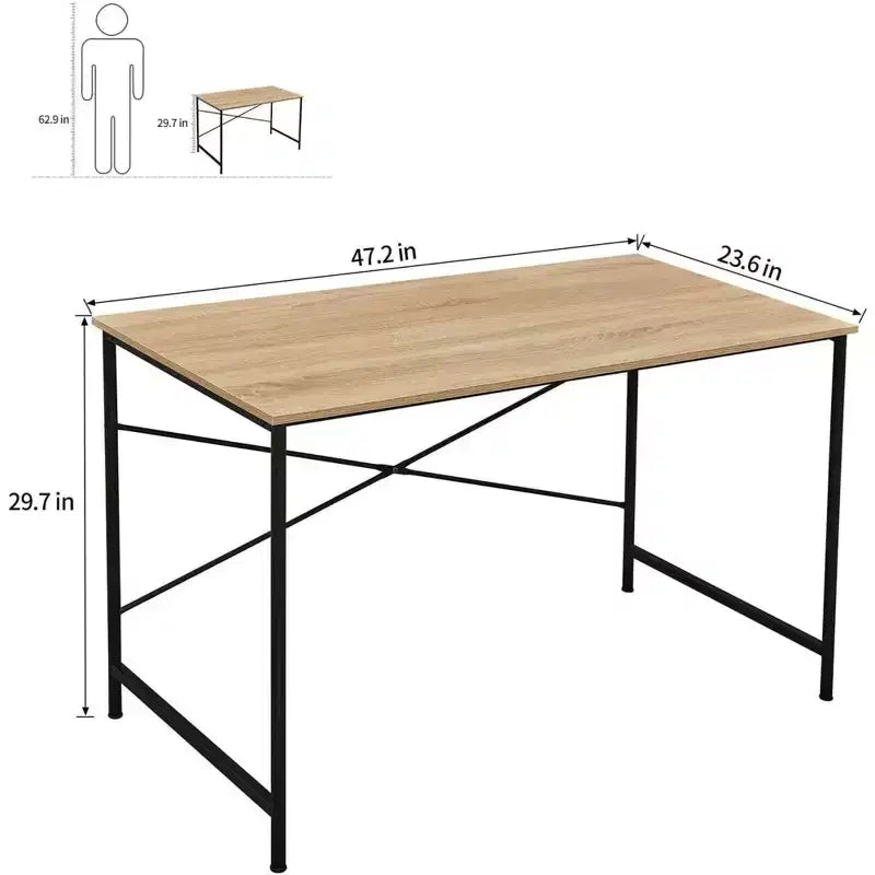Grand bureau d'étude simple pour la maison, plateau en chêne avec cadre noir, 120 cm
