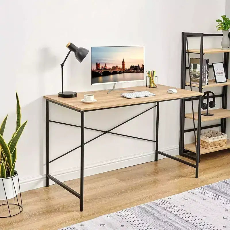 Grand bureau d'étude simple pour la maison, plateau en chêne avec cadre noir, 120 cm