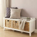 Banc simple Relax en bois avec 3 tiroirs en rotin et blanc