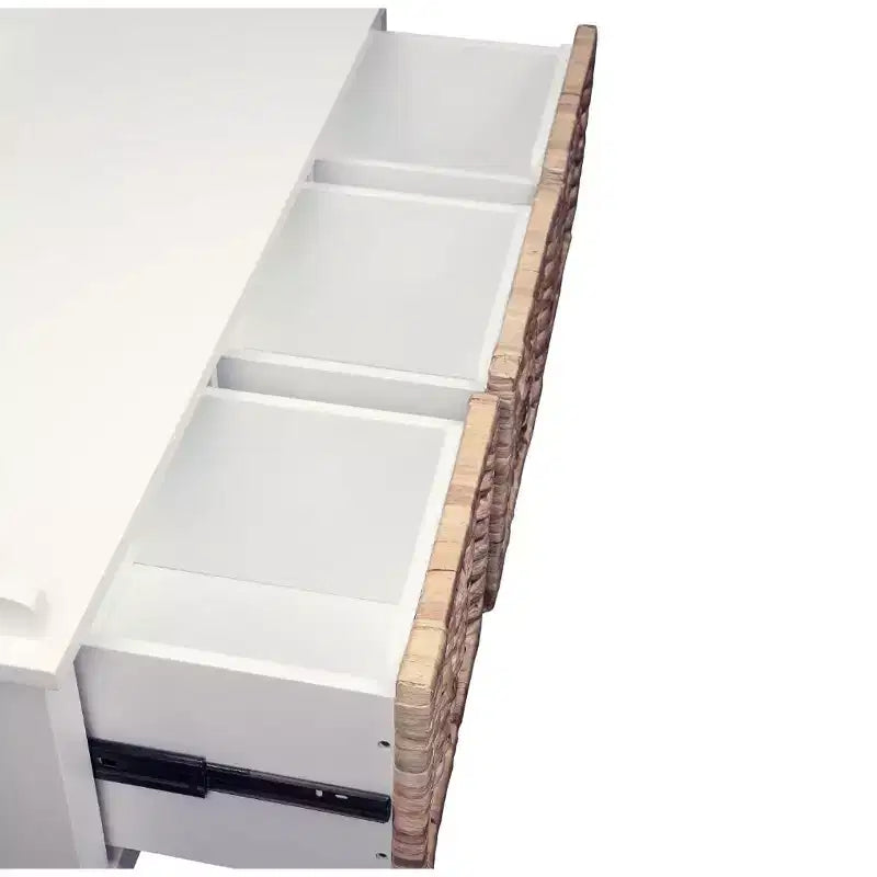 Banc simple Relax en bois avec 3 tiroirs en rotin et blanc