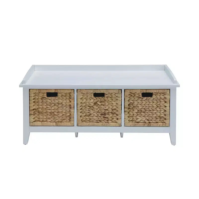 Banc simple Relax en bois avec 3 tiroirs en rotin et blanc