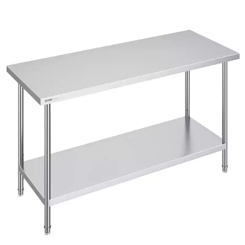 VEVOR Stainless Steel Prep Table, 24 x 60 x 34 Inch, 840 lbs Load Capacity, Heavy Duty Metal Worktable with 3 Adjustable Height Levels