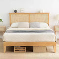 Deluxe Solid Wood Bed Frame With Natural Rattan Headboard,Platform Bed Frame, Mattress Foundation, Noise-Free, No Box Spring Needed