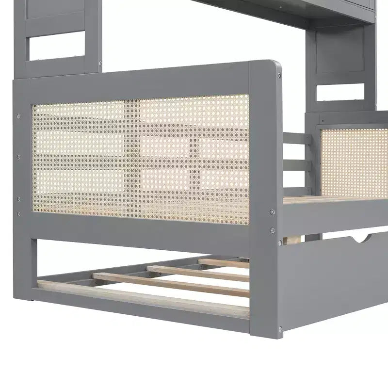 Lit de repos en bois double/grand format avec lit gigogne, armoire de rangement intégrée et étagères, cadre de lit multifonctionnel pour enfants et invités, blanc/gris