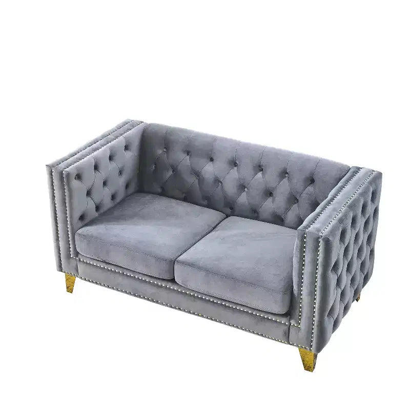 Canapé en velours pour salon, canapé à accoudoirs carrés capitonnés, canapé moderne rembourré avec boutons et pieds en métal, canapé pour chambre à coucher