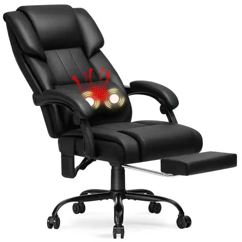 Hoffree Heated Massage Executive Office Chair with Adjustable Armrests, Footrest &amp; Reclining Backrest