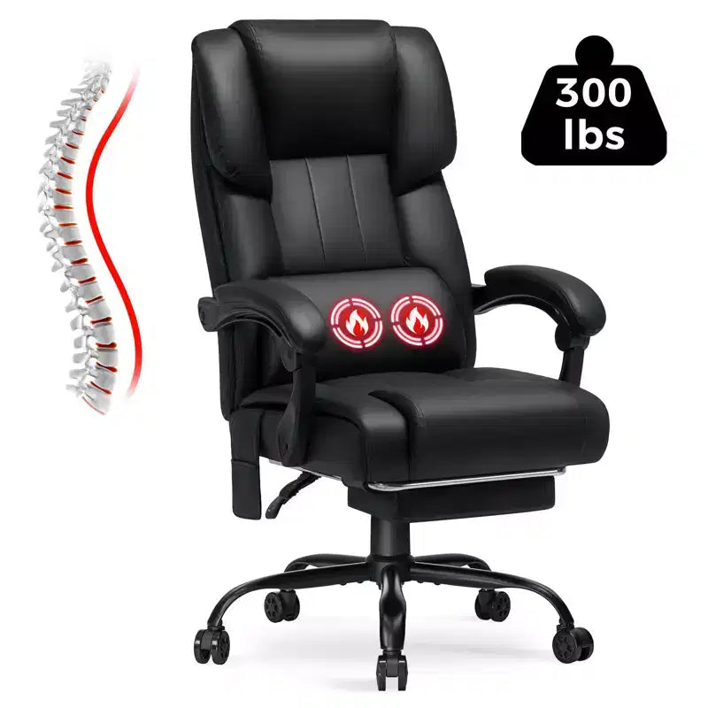 Fauteuil de bureau de direction massant chauffant avec accoudoirs réglables, repose-pieds et dossier inclinable