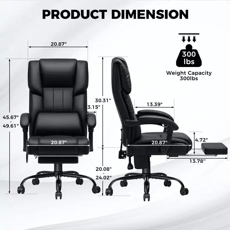 Fauteuil de bureau de direction massant chauffant avec accoudoirs réglables, repose-pieds et dossier inclinable