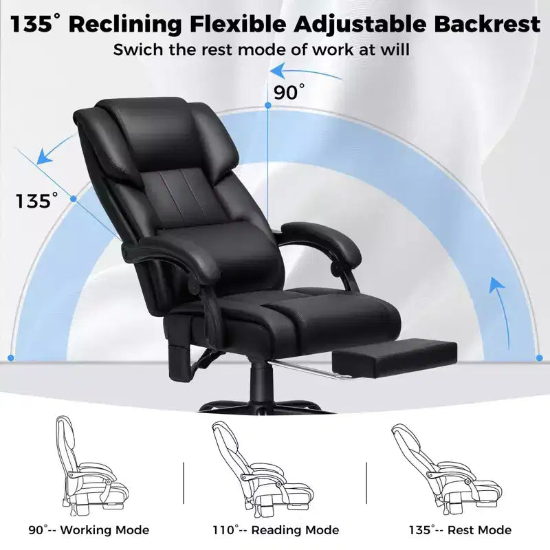 Fauteuil de bureau de direction massant chauffant avec accoudoirs réglables, repose-pieds et dossier inclinable