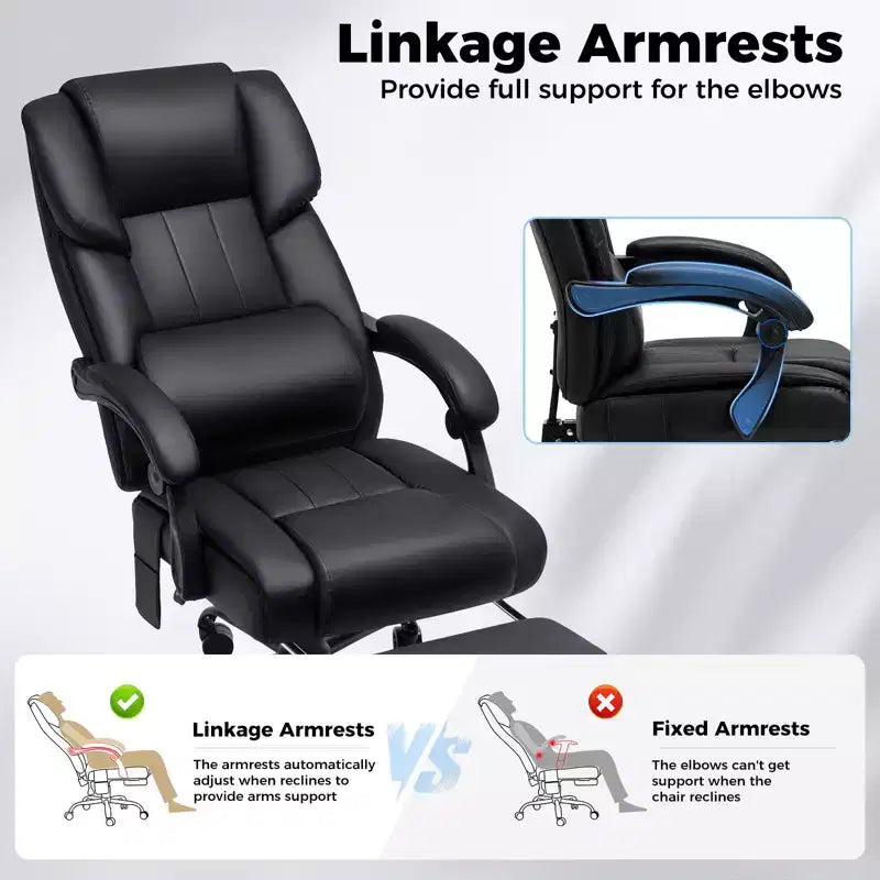Fauteuil de bureau de direction massant chauffant avec accoudoirs réglables, repose-pieds et dossier inclinable