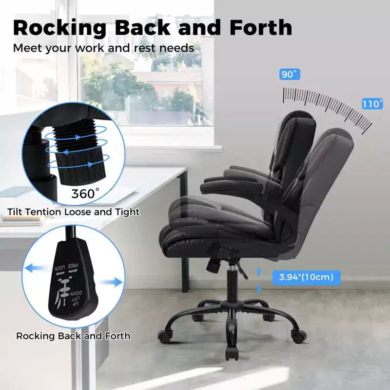 Chaise de bureau inclinable Chaise d'ordinateur ergonomique avec accoudoirs relevables, siège à ressorts ensachés, inclinaison et rangement dissimulé