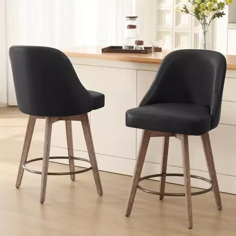 Bekrvio 26'' Counter Height Swivel Bar Stools, PU Leather Upholstered Kitchen Stools with Solid Legs