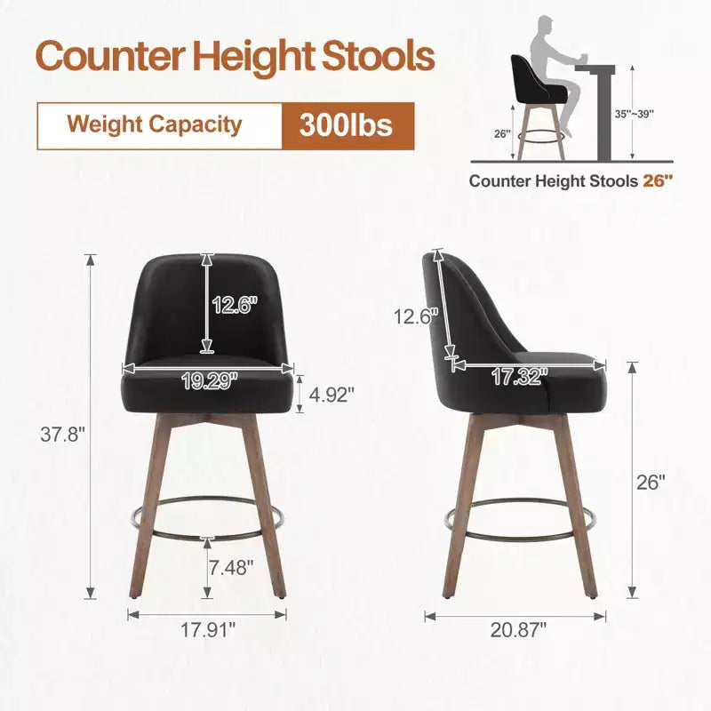 Tabourets de bar pivotants hauteur comptoir, tabourets de cuisine rembourrés en similicuir avec pieds solides