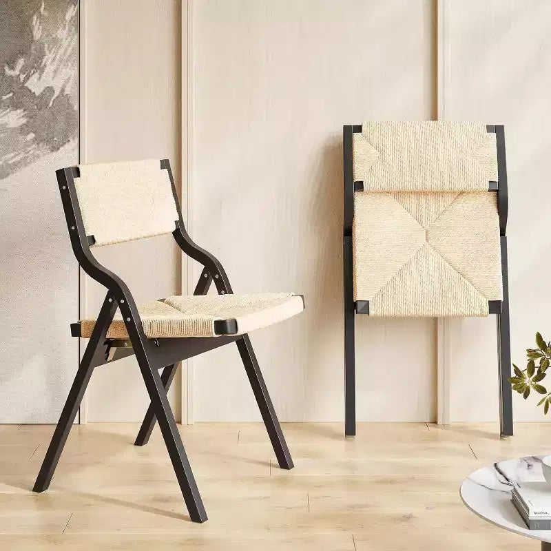 Pexfix Black/Natural Wood Folding Chair for Kitchen &amp; Dining Room Set of 2