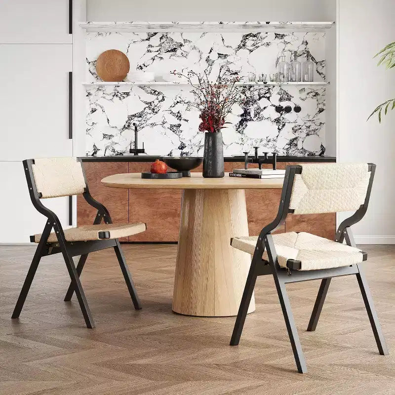 Chaise pliable noire/bois naturel pour cuisine et salle à manger - Lot de 2