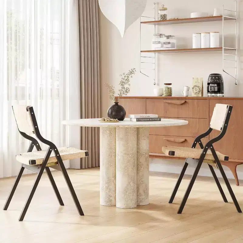 Chaise pliable noire/bois naturel pour cuisine et salle à manger - Lot de 2