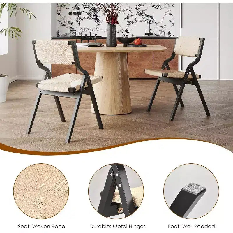 Chaise pliable noire/bois naturel pour cuisine et salle à manger - Lot de 2