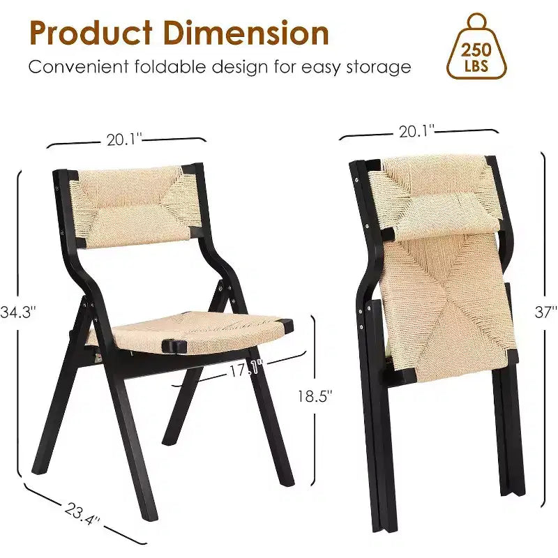 Chaise pliable noire/bois naturel pour cuisine et salle à manger - Lot de 2