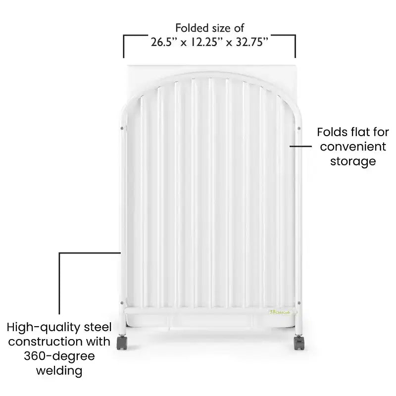Lit de Bébé Pliant Compact Arqué Portable avec 3 Matelas et 2 Roues Verrouillables, Construction Durable, Facile à Nettoyer (Blanc)