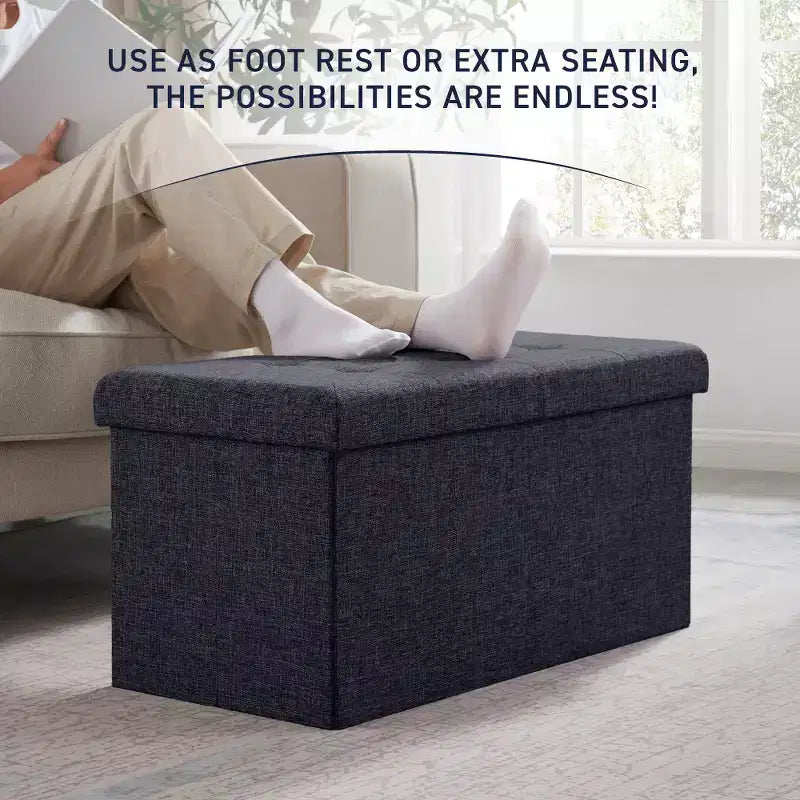 Banc de rangement pliant capitonné en lin de 76 cm