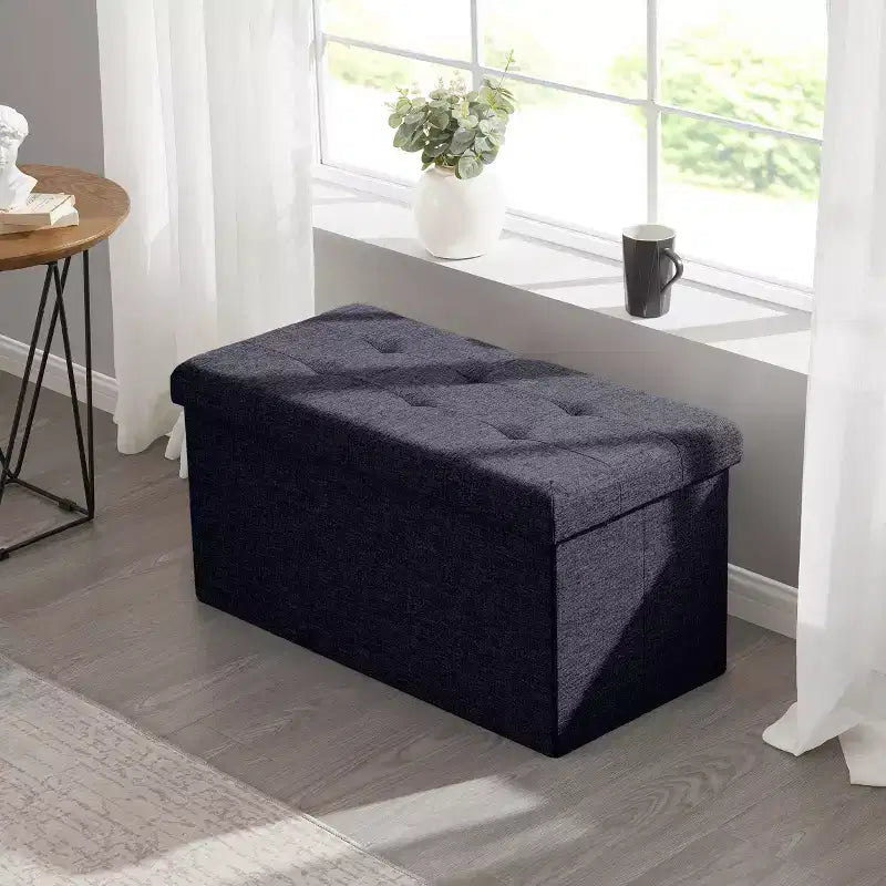 Banc de rangement pliant capitonné en lin de 76 cm