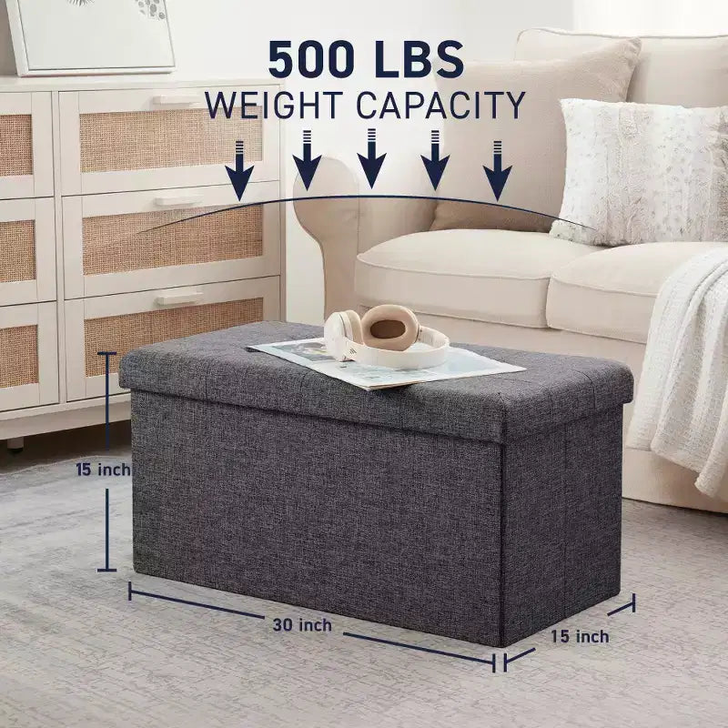 Banc de rangement pliant capitonné en lin de 76 cm