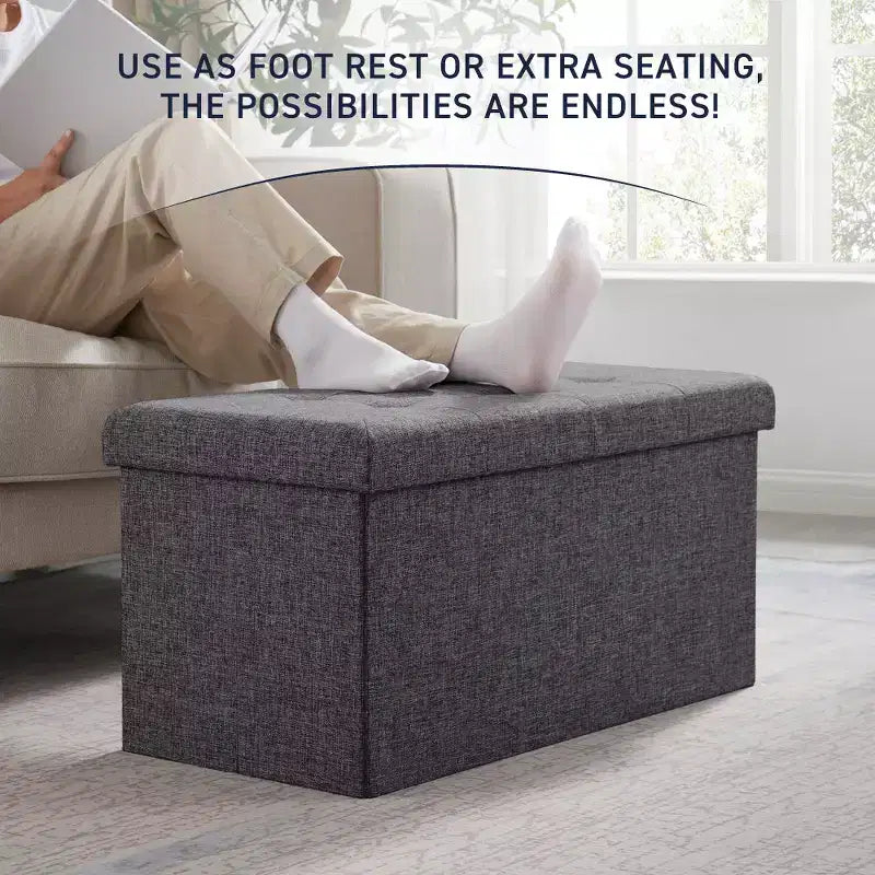 Banc de rangement pliant capitonné en lin de 76 cm