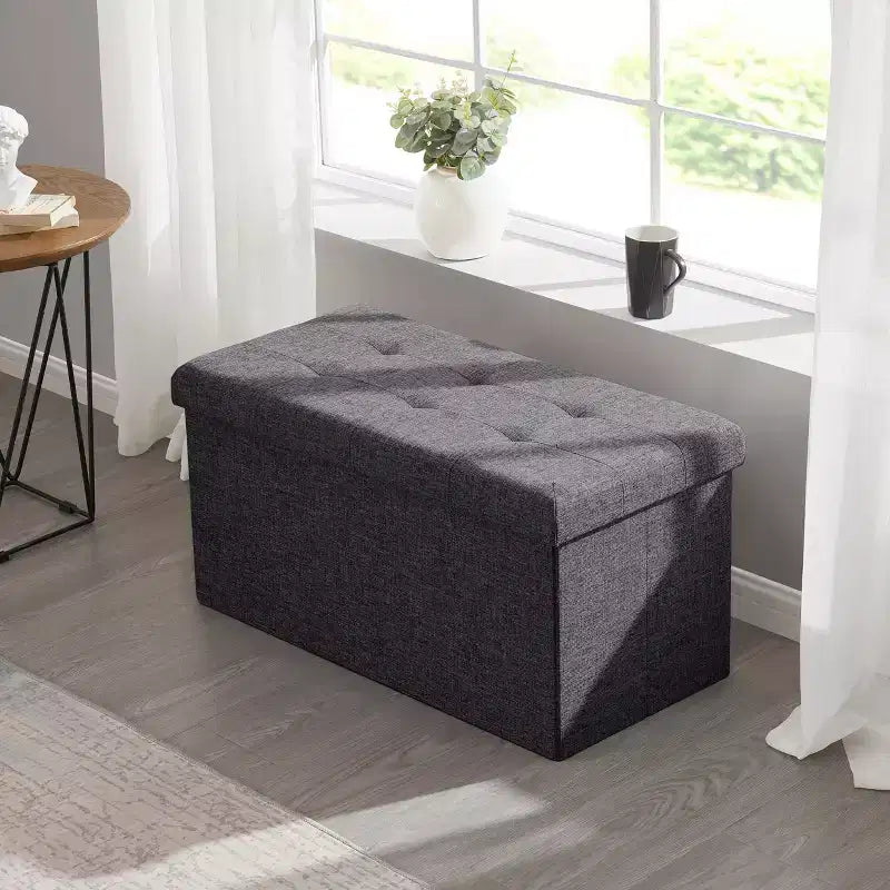 Banc de rangement pliant capitonné en lin de 76 cm