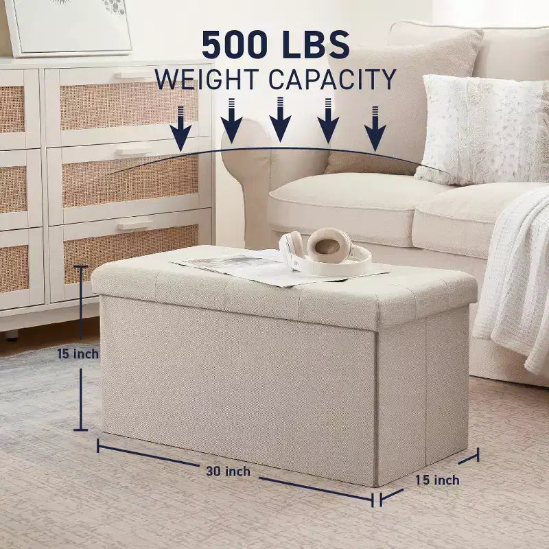 Banc de rangement pliant capitonné en lin de 76 cm