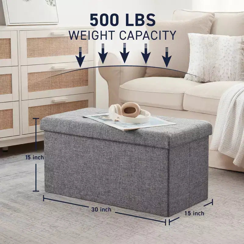 Banc de rangement pliant capitonné en lin de 76 cm