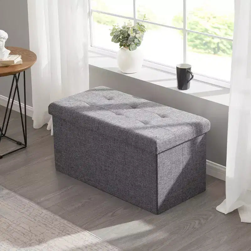 Banc de rangement pliant capitonné en lin de 76 cm
