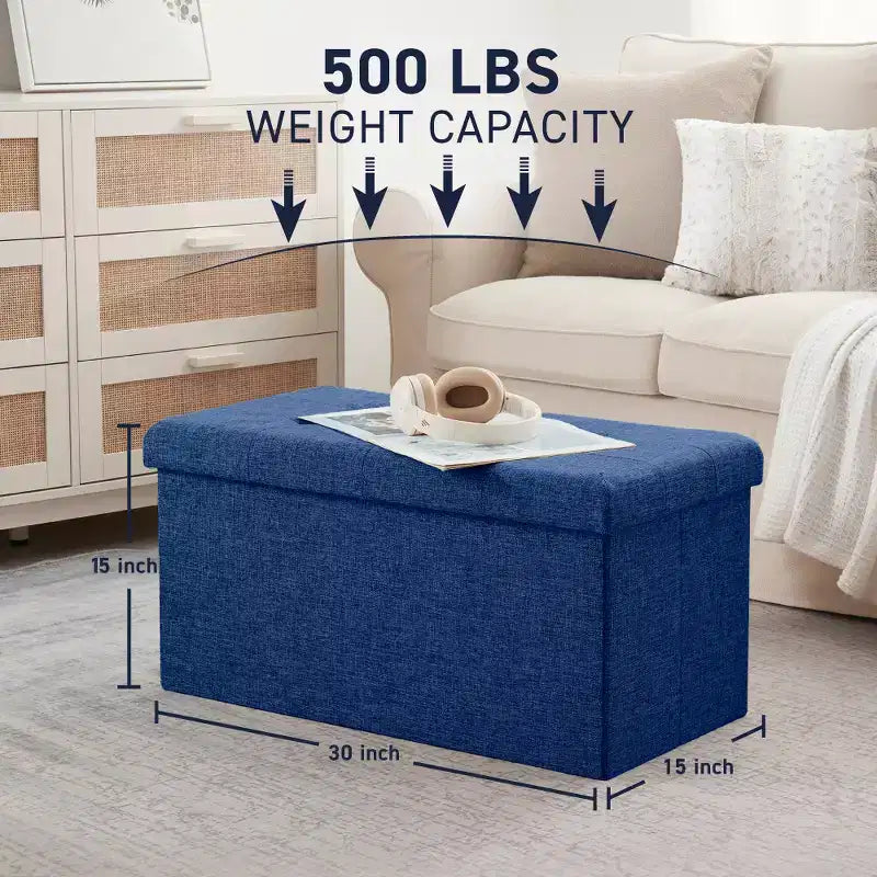 Banc de rangement pliant capitonné en lin de 76 cm