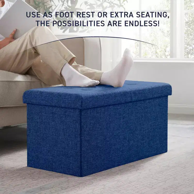 Banc de rangement pliant capitonné en lin de 76 cm