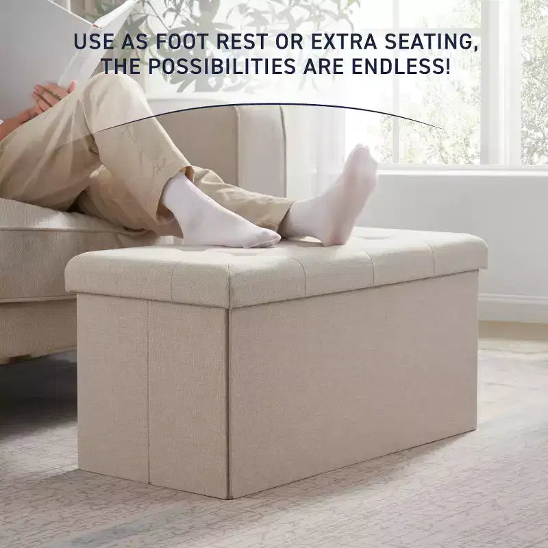 Banc de rangement pliant capitonné en lin de 76 cm