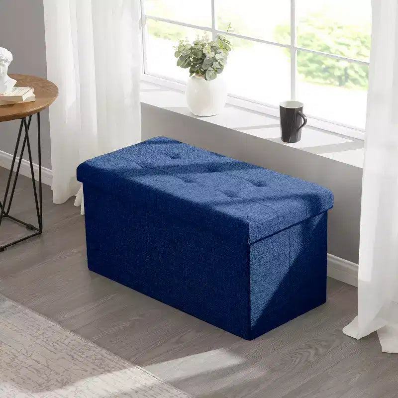 Banc de rangement pliant capitonné en lin de 76 cm