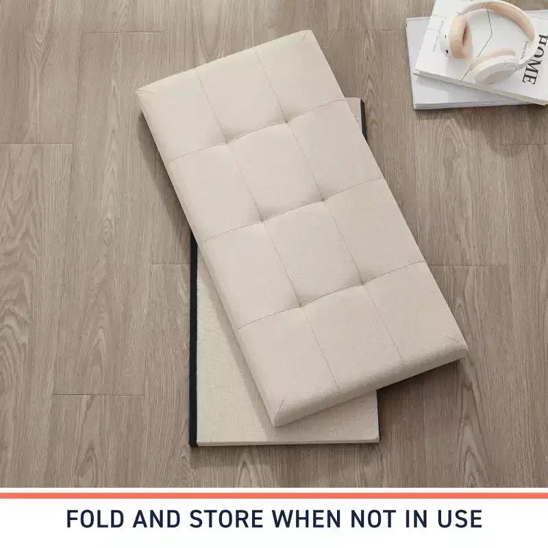 Banc de rangement pliant capitonné en lin de 76 cm