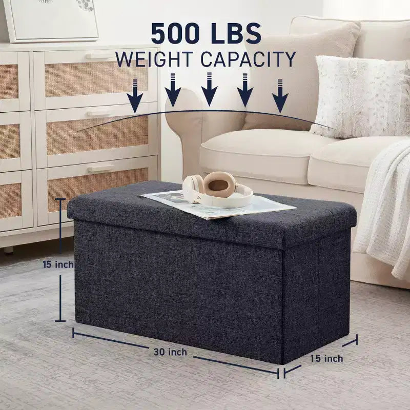 Banc de rangement pliant capitonné en lin de 76 cm