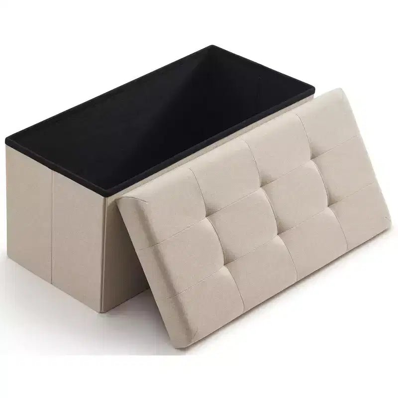 Ornavo Home Foldable Tufted Linen 30 Inch Bench Storage Ottoman
