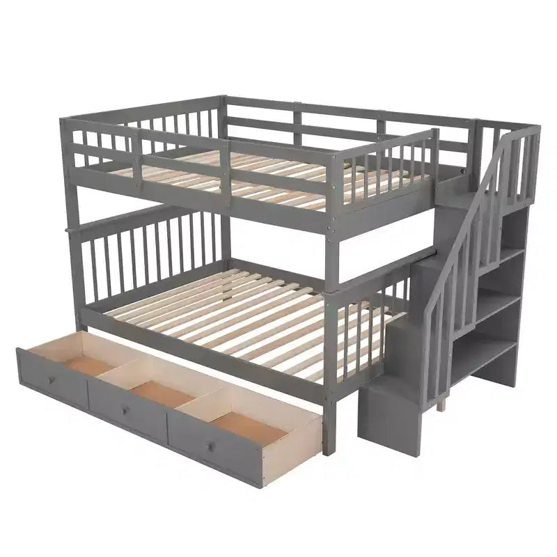 Lit superposé avec escalier, couchages superposés, tiroir, rangement et garde-corps pour chambre à coucher