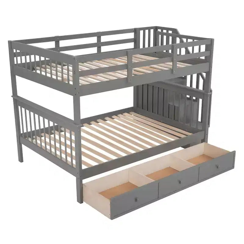Lit superposé avec escalier, couchages superposés, tiroir, rangement et garde-corps pour chambre à coucher