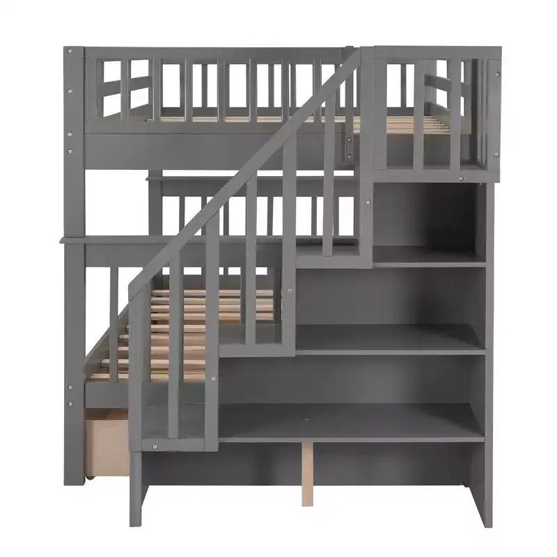 Lit superposé avec escalier, couchages superposés, tiroir, rangement et garde-corps pour chambre à coucher