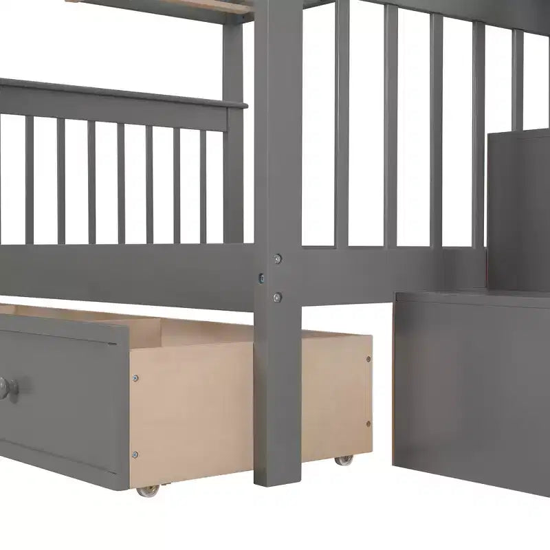 Lit superposé avec escalier, couchages superposés, tiroir, rangement et garde-corps pour chambre à coucher