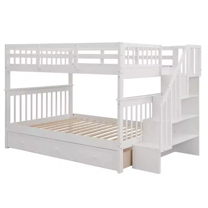 Lit superposé avec escalier, couchages superposés, tiroir, rangement et garde-corps pour chambre à coucher