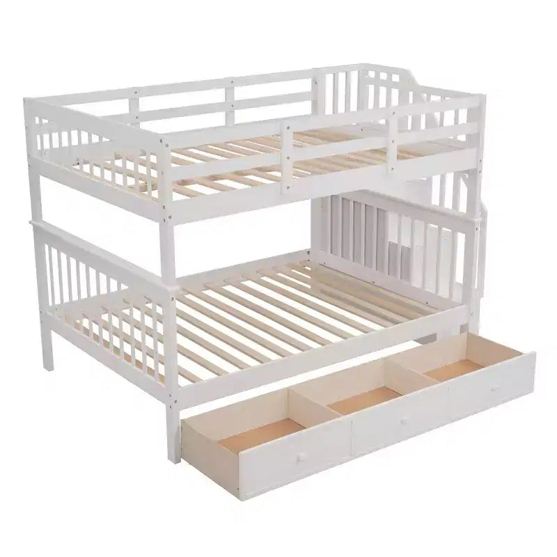 Lit superposé avec escalier, couchages superposés, tiroir, rangement et garde-corps pour chambre à coucher