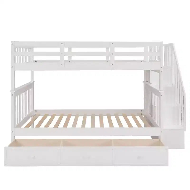 Lit superposé avec escalier, couchages superposés, tiroir, rangement et garde-corps pour chambre à coucher