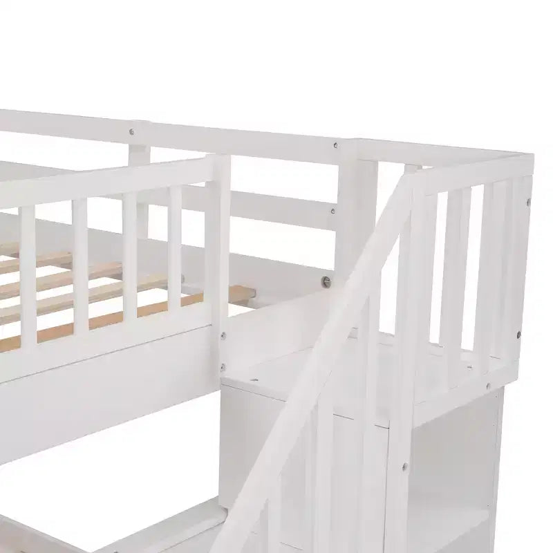 Lit superposé avec escalier, couchages superposés, tiroir, rangement et garde-corps pour chambre à coucher