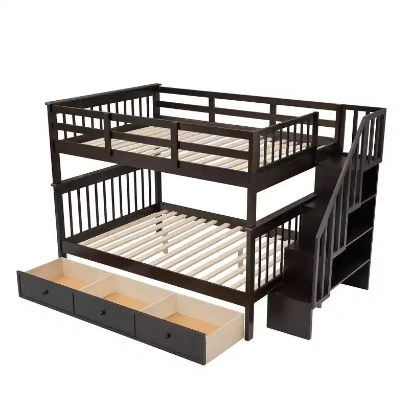 Lit superposé avec escalier, couchages superposés, tiroir, rangement et garde-corps pour chambre à coucher
